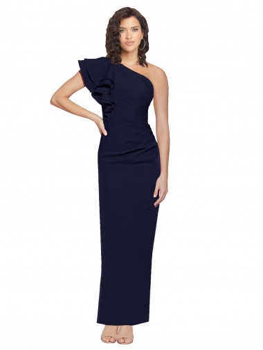 Best Sleeveless Long One Shoulder Sheath Dark Navy Evening Dress UK