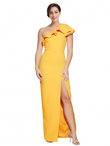 Best Sleeveless Long One Shoulder Sheath Saffron Evening Dress UK