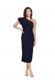 Best Sleeveless Midi Length One Shoulder Sheath Stretch Crepe Evening Dress UK