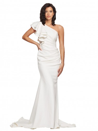 Best Sleeveless Sweep Train One Shoulder Sheath Stretch Crepe Semi Formal Evening Dress UK