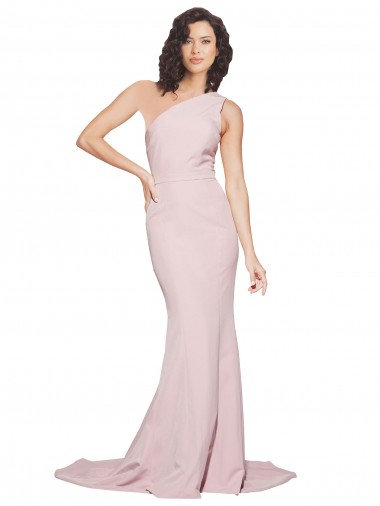 Best Sleeveless Sweep Train One Shoulder Sheath Mauve Semi Formal Evening Dress UK