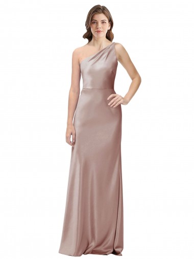 Best Sleeveless Open Back Long One Shoulder Sheath Dusty Pink Evening Dress UK