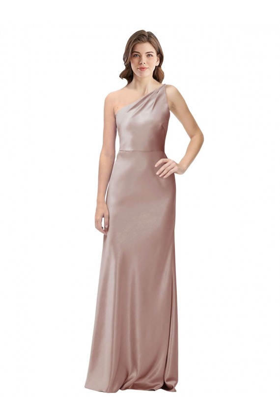 Best Sleeveless Open Back Long One Shoulder Sheath Dusty Pink Evening Dress UK