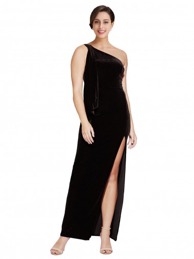 Best Sleeveless Long One Shoulder Sheath Black Evening Dress UK