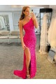 Best Sleeveless Sweep Train One Shoulder Sheath Evening Gown UK