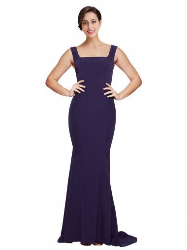 Best Sleeveless Sweep Train Square Neck Sheath Stretch Crepe Semi Formal Evening Dress UK