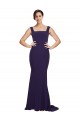 Best Sleeveless Sweep Train Square Neck Sheath Stretch Crepe Semi Formal Evening Dress UK