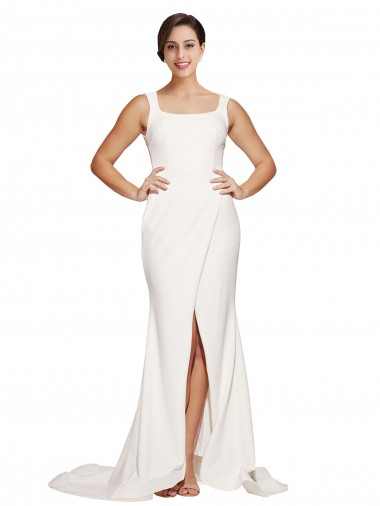 Best Sleeveless Low Back Sweep Train Square Neck Sheath Semi Formal Evening Dress UK