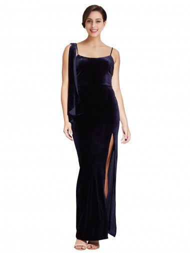 Best Sleeveless Low Back Long Square Neck Sheath Stretch Velvet Evening Dress UK