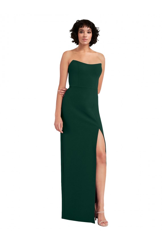 Best Sleeveless Low Back Long Strapless Sheath Midnight Green Evening Dress UK