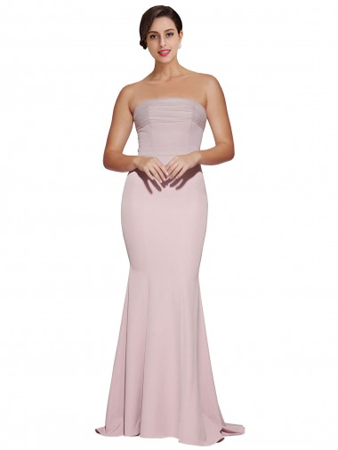 Best Sleeveless Low Back Sweep Train Strapless Sheath Evening Dress UK