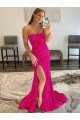 Best Sleeveless Sweep Train Strapless Sheath High Slit Evening Dress UK