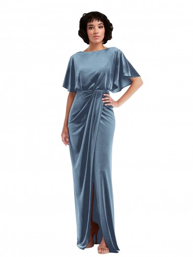 Best Flutter Sleeves Open Back Long Sheath Maxi Evening Dress UK