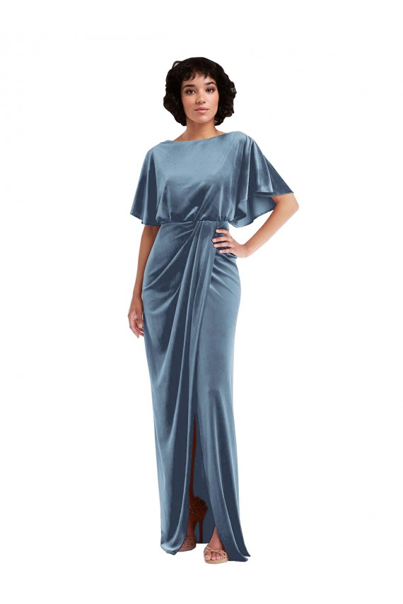 Best Flutter Sleeves Open Back Long Sheath Maxi Evening Dress UK