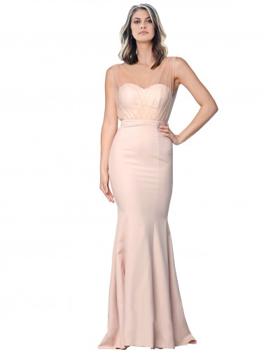 Best Sleeveless Low Back Long Sweetheart Sheath Stretch Crepe & Tulle Evening Dress UK