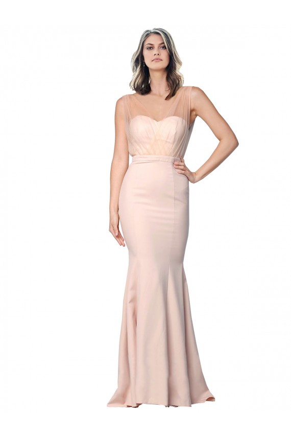 Best Sleeveless Low Back Long Sweetheart Sheath Stretch Crepe & Tulle Evening Dress UK