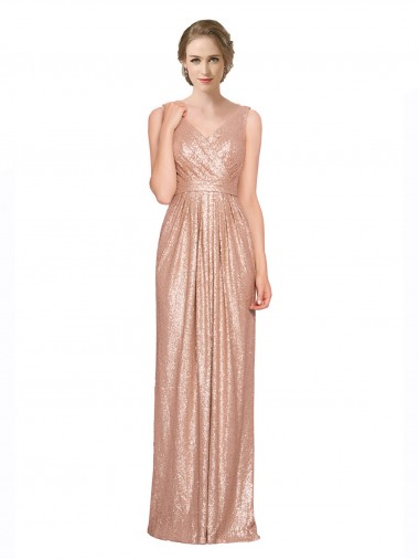 Best Sleeveless Long V-Neck Sheath Sequin Evening Dress UK