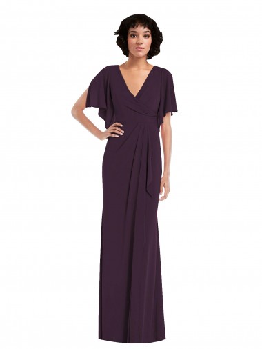 Best Split Sleeves Long V-Neck Sheath Maxi Evening Dress UK