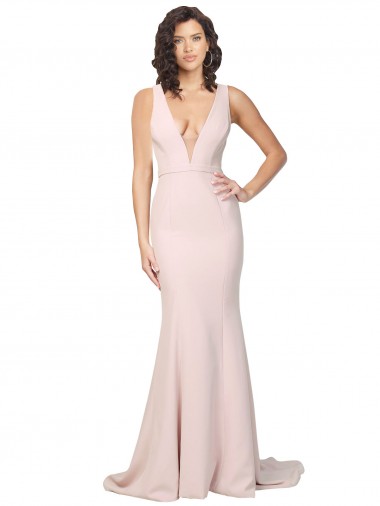 Best Sleeveless V-Back Sweep Train V-Neck Sheath Sexy Evening Dress UK