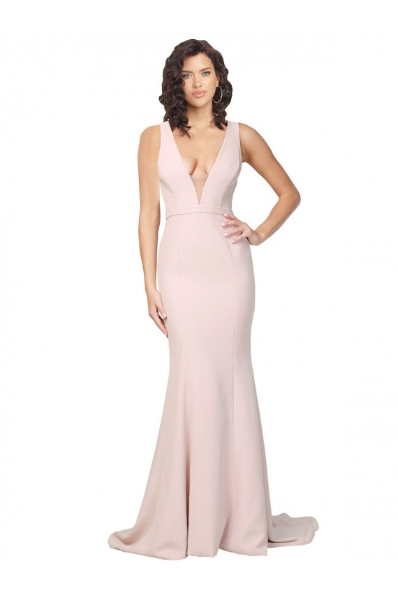 Best Sleeveless V-Back Sweep Train V-Neck Sheath Sexy Evening Dress UK