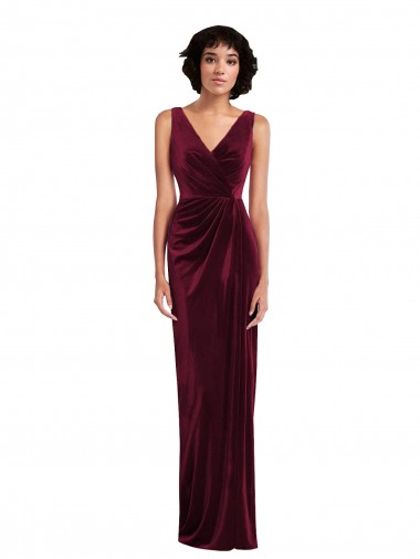 Best Sleeveless Long V-Neck Sheath Burgundy Maxi Evening Dress UK