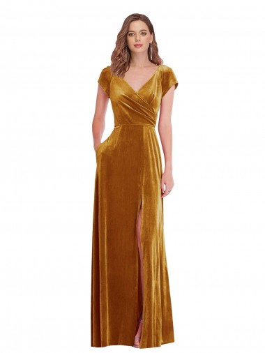 Best Cap Sleeves Long V-Neck Sheath Maxi Evening Dress UK