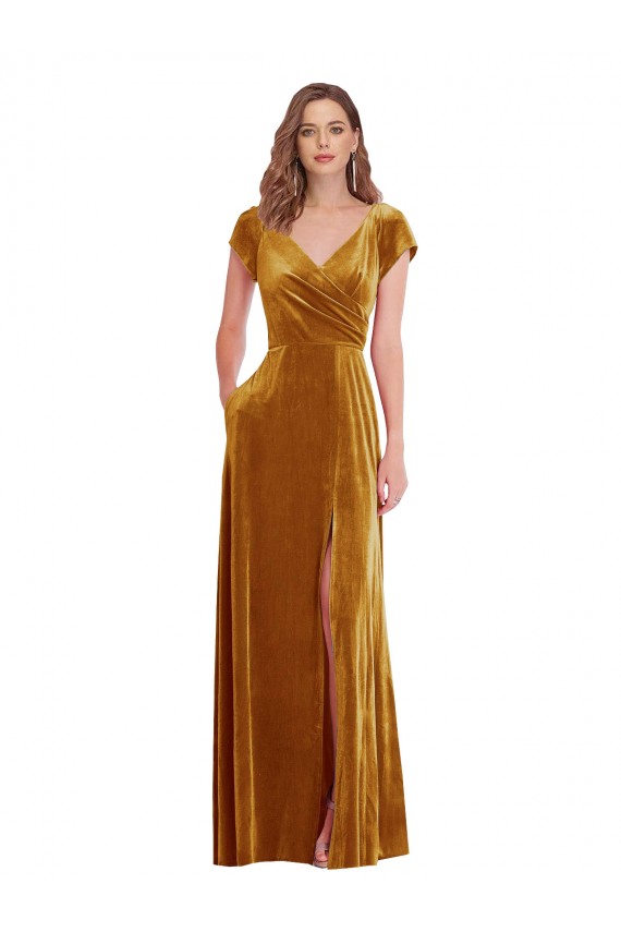 Best Cap Sleeves Long V-Neck Sheath Maxi Evening Dress UK