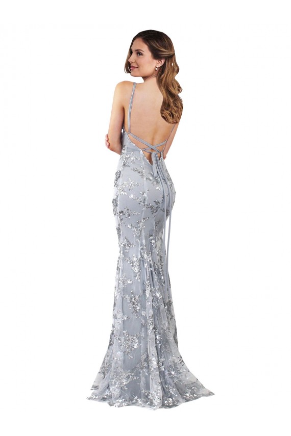 Best Sleeveless Open Back Long High Neck Mermaid Stretch Crepe & Sequin Tulle Evening Dress UK