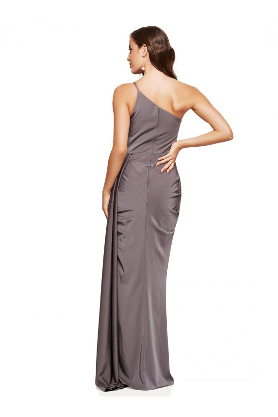 Best Sleeveless Long One Shoulder A-Line Silky Satin Evening Dress UK