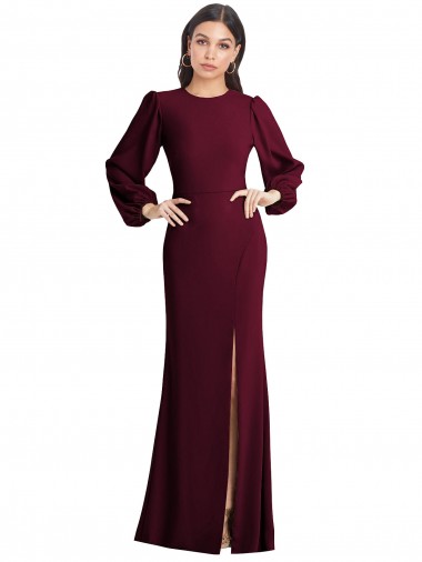 Best Puff Sleeves Open Back Long Bateau Neck Trumpet Evening Dress UK