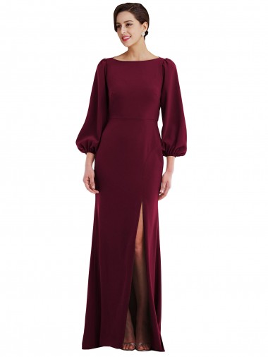 Best Long Sleeves Open Back Long Bateau Neck Trumpet Evening Dress UK