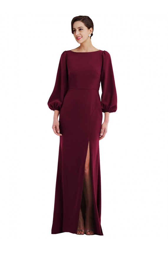 Best Long Sleeves Open Back Long Bateau Neck Trumpet Evening Dress UK