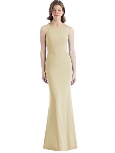 Best Sleeveless Open Back Long Bateau Neck Trumpet Champagne Semi Formal Evening Dress UK