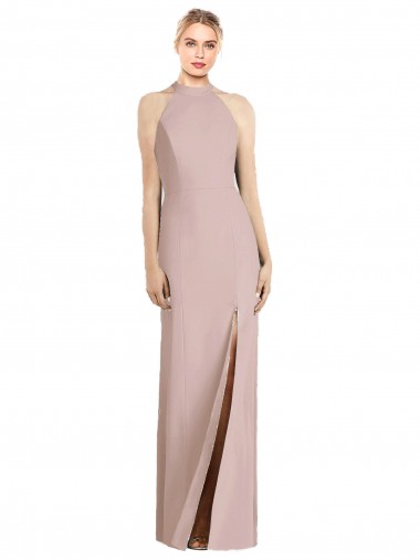 Best Sleeveless Open Back Long Halter Neck Trumpet Dusty Pink Semi Formal Evening Dress UK