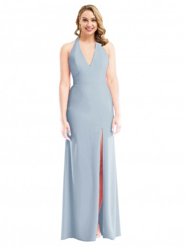 Best Sleeveless Open Back Long Halter Neck Trumpet Light Sky Blue Semi Formal Evening Dress UK