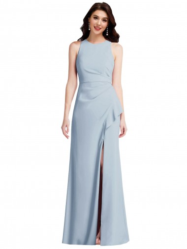 Best Sleeveless Long Halter Neck Trumpet Light Sky Blue Maxi Evening Dress UK