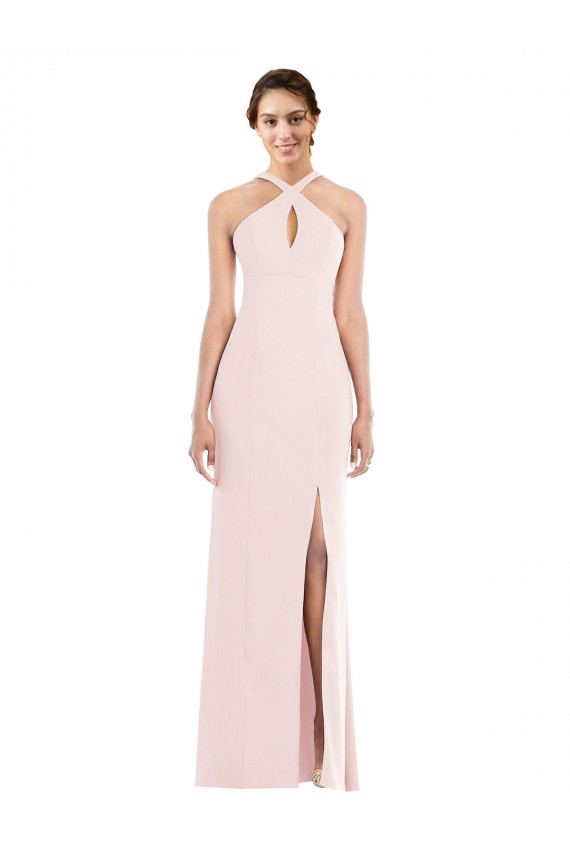 Best Sleeveless Low Back Long Halter Neck Trumpet Evening Dress UK