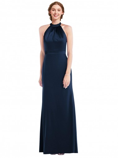 Best Sleeveless Open Back Long High Neck Trumpet Semi Formal Evening Dress UK