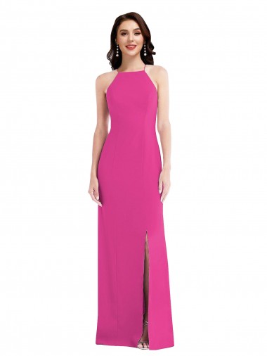 Best Sleeveless Open Back Long High Neck Trumpet Stretch Crepe Maxi Evening Dress UK