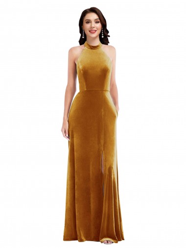 Best Sleeveless Keyhole Back Long High Neck Trumpet Maxi Evening Dress UK