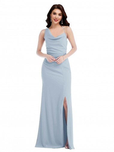 Best Sleeveless Long One Shoulder Trumpet Light Sky Blue Maxi Evening Dress UK