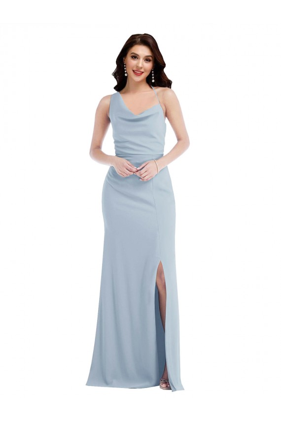 Best Sleeveless Long One Shoulder Trumpet Light Sky Blue Maxi Evening Dress UK