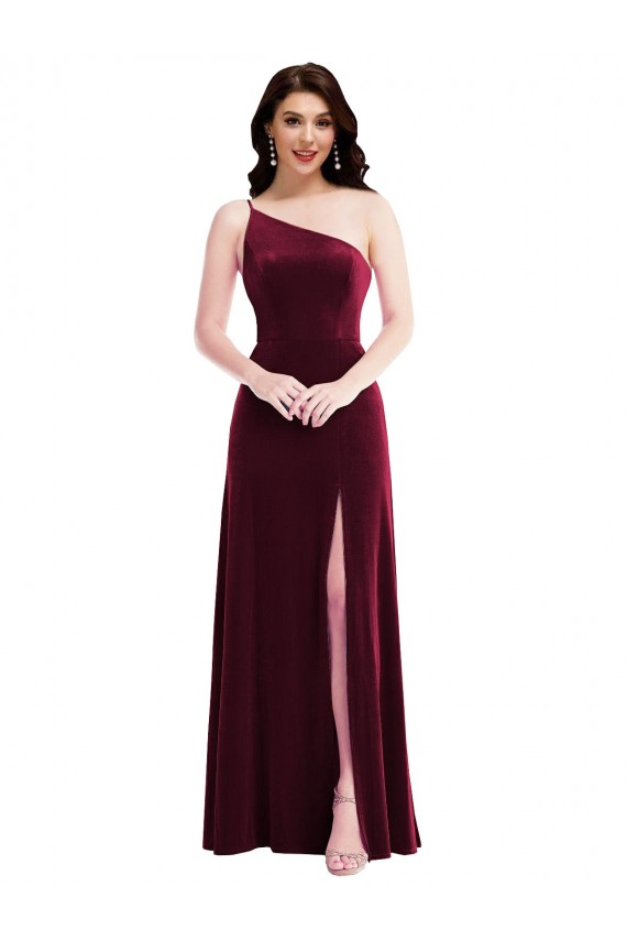 Best Sleeveless Long One Shoulder Trumpet Stretch Velvet Maxi Evening Dress UK