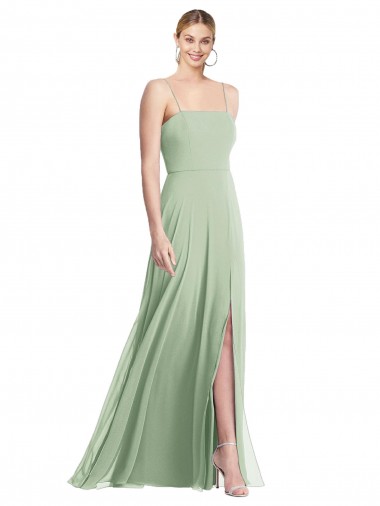 Best Sleeveless Low Back Long Square Neck Trumpet Soft Chiffon Maxi Evening Dress UK