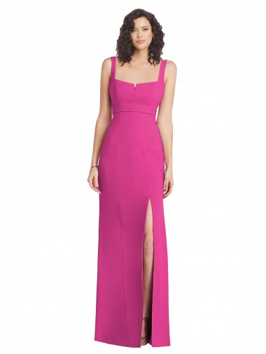 Best Sleeveless Low Back Long Square Neck Trumpet Stretch Crepe Maxi Evening Dress UK