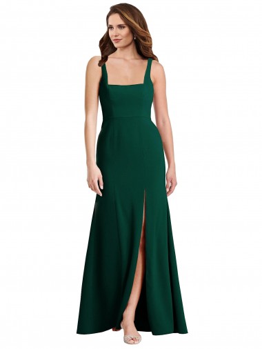 Best Sleeveless Long Square Neck Trumpet Stretch Crepe Maxi Evening Dress UK