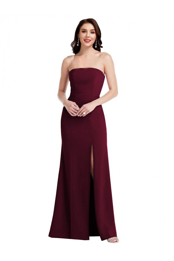 Best Sleeveless Long Strapless Trumpet Burgundy Gold Semi Formal Evening Dress UK