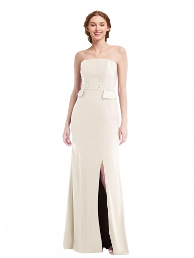 Best Sleeveless Long Strapless Trumpet Stretch Crepe Semi Formal Evening Dress UK