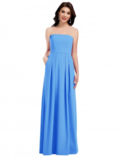 Best Sleeveless Low Back Long Strapless Trumpet Peacock Blue Semi Formal Evening Dress UK