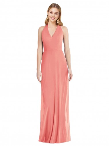 Best Sleeveless Long V-Neck Trumpet Soft Chiffon Maxi Evening Dress UK